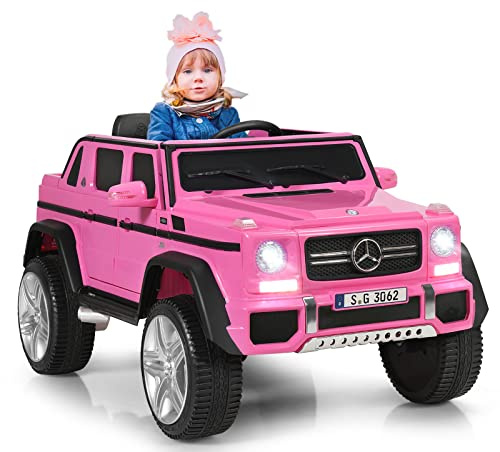 COSTWAY Kinder Elektroauto, Mercedes-Benz Maybach, 12V Elektrisches Kinderauto mit Musik, Hupe und LED-Leuchten, Elektro Auto 2,5-5,5km/h, inkl. 2,4G-Fernbedienung, für Kinder ab 3 Jahre (Rosa)
