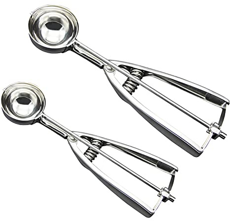 2 Pcs ice Cream Scoop Set Stainless Steel Cookie Scoop with Easy Trigger Release for Ice Cream Meatballs Mellon Balls Mashed Potatoes and Muffins (M/L)