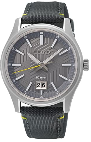 Seiko Herren Analog Quarz Uhr mit Nylon Armband SUR543P1, Schwarz