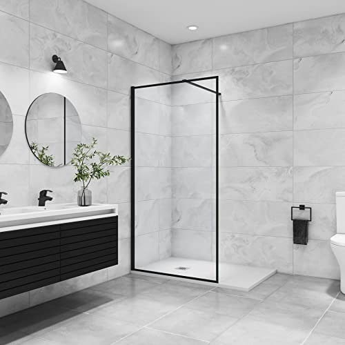AICA paroi de douche noire 90x200cm paroi de douche à l'italienne en 8mm verre anticalcaire avec barre de stabilisation noire 140cm