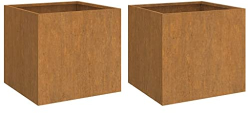 vidaXL Rusty Corten Steel Planters - Durable and Weather-resistant Outdoor Plant Stands for Gardens, Patios and Balconies, Rectangular Shaped - Set of 2