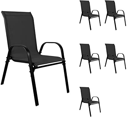 INDA-Exclusiv XL Stapelsessel Gartenstuhl Gartensessel stapelbar Textilenbespannung schwarz Balkonmöbel Gartenmöbel Metall schwarz, Mengen:6 Stück