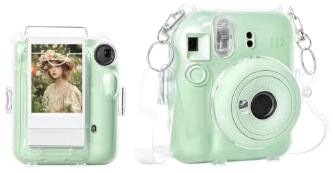Rieibi Clear Case Compatible with Fuji Instax Mini 12, Hard Carrying Case Bag for Fujifilm Instax Mini 12 Instant Camera, PC Cover with Photo Storage Pocket & Clear Strap