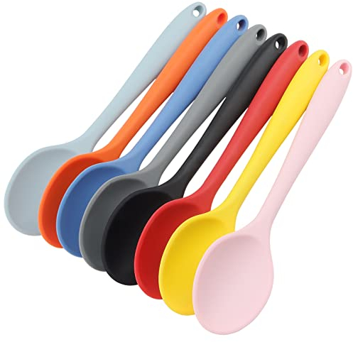 ZEONHEI 8 PCS 27.5CM Silicone Spoon Set, 8 Colours Serving Spoons, Non Stick Kitchen Spoon Heat Resistant Silicone Spoons for Cooking, Stirring, Scooping and Mixing
