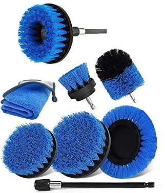 TMPTY Auto-Schrubbbürste for Bohrer mit verlängertem langem Aufsatz, blaues Handtuch, Staubreinigungswerkzeug-Set for Badezimmer-Dusche-Fliesen, Automobil, 8-teilig