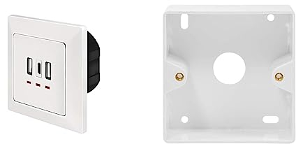 LogiLink PA0254 - Unterputz Dose mit 2X USB-A & 1x USB-C & LogiLink Professional NP0223 Aufputzgehäuse (Aufputzrahmen) für Unterputzdosen, Macht aus Unterputzdosen Eine Aufputzversion