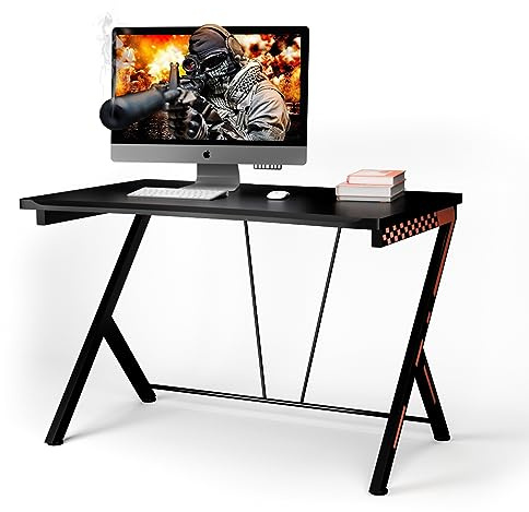COSTWAY Scrivania Gaming Ergonomica da 116 CM, Scrivania Multiuso per Computer con Struttura Robusta in Metallo, Postazione PC per Gaming Studio Lavoro, 116 x 75 x 77 cm (L x P x A) Nero