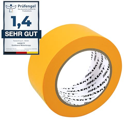 HASKYY Ruban de masquage pour peinture 50mm x 50m - Rouleaux ruban adhésif crêpe pour travaux de peinture et de rénovation Intérieur et Extérieur, Résistant Aux UV - pour peindre vernir rénover