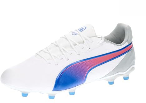 Puma Unisex Adults King Match FG/AG Soccer Shoe, Puma White-BLUEMAZING-Flat Light Gray, 44 EU