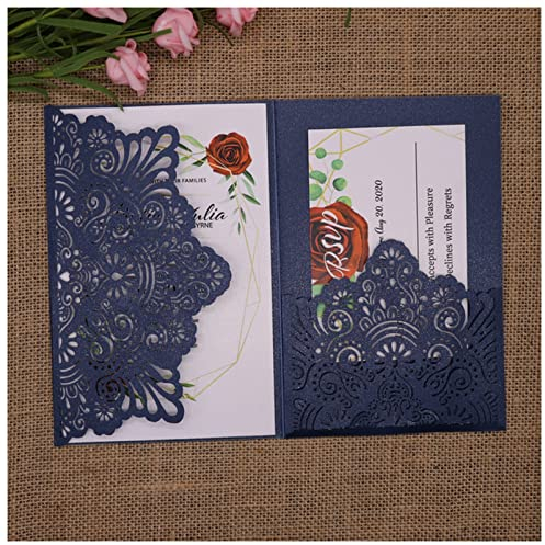 Grußkarte 40pcs / pack 250gsm Glänzende Perlenpapier Hochzeitseinladung Kartenabdeckung Geschnitzte Einladungen Geburtstag Baptismus Festival Partei Favor Karten Grußkarte hochzeit (Color : Dark blue