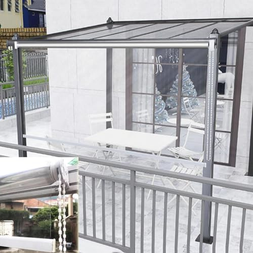 Durchsichtige Rollos Pvc Wasserdichte,Außen Transparent Rollo Jalousien für Fenster,Wärmeisolierte Staubdichte Regenfeste Vorhänge,Balkon Gazebo Pergola Schatten,Seitenzug,W×H-95×150cm/37.4×59in