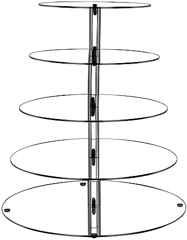VIDETOL Soporte acrílico para cupcakes de 3 mm de grosor, 15 cm, 18,8 cm, 22,5 cm, 26,2 cm, 30 cm de diámetro, transparente, 5 pisos para tartas, para fiestas, té de la tarde o cumpleaños