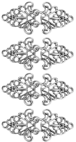 QUARKZMAN Umhangverschluss, 4 Paar zum Annähen geeignete Haken und Ösen, Vintage Blumen Umhangverschlüsse für Pullover, Schal, Cardigan, Schnallen (Silber)