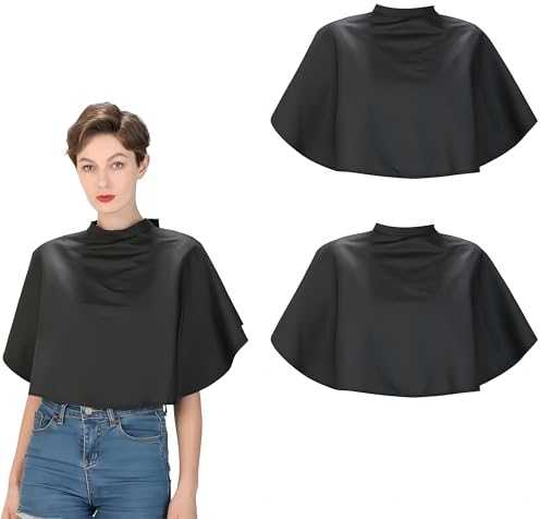 2 Pezzi Mantella per Taglio Capelli, Mantella per Tinta dei Capelli, Scialle per Barbiere in Nylon, Mantella per Parrucchiere Corta, Mantelle per Shampoo Trucco Professionale Abito da Barbiere Nero