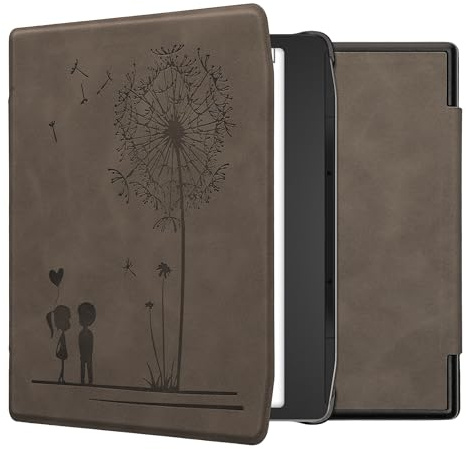kwmobile Schutzhülle für Pocketbook Era/Era Color/Era Lite Hülle - eReader Case aus Kunstleder mit Auto Sleep Funktion - Pusteblume Love mit Grau