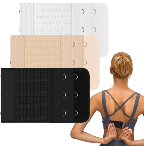 ZPW BH Verlängerung, Dehnbar BH Erweiterung, Bequem Elastische BH-Verlängerer mit 3 Haken Geeignet für Frauen Damen (Schwarz, Weiß, Hautfarbe, 3 Haken mit Hakenabstand: 1,9 cm / 0,75 Zoll)