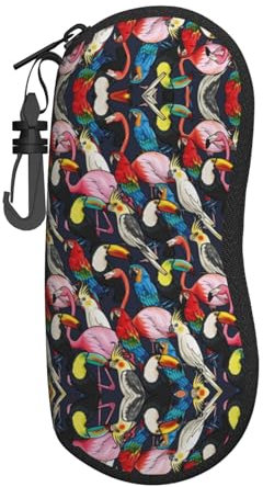 SGZLZBWK Weiches Brillenetui für Herren und Damen, mit tropischem Flamingo, ultraleicht, mit Reißverschluss, tragbares Brillenetui mit Karabiner, Schwarz , One size