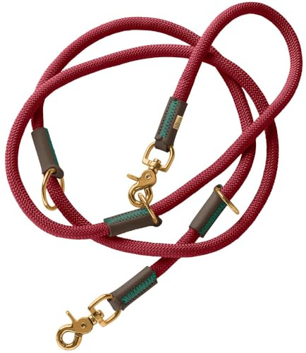 HUNTER Verstellbare Hundeführleine Malia, Farbe: weinrot/Dunkelbraun, geschmeidiges Tau & Robustes Leder, 3-Fach verstellbar, leicht, strapazierfähig, moderner Look, Made in Germany, Größe: 10/200