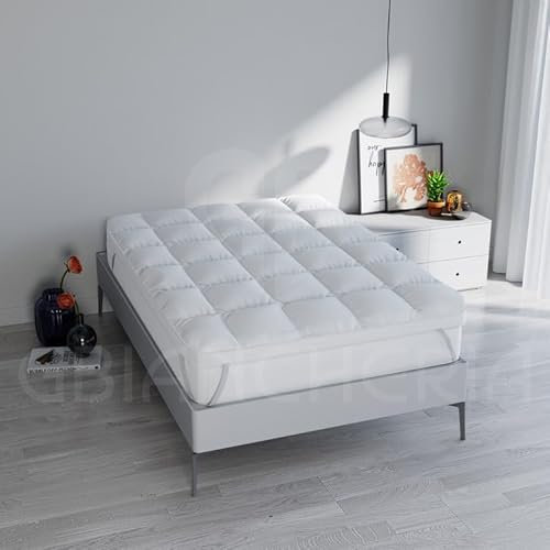 TOPPER ONE Coprimaterasso in Cotone Imbottito 8cm con microsfere di poliestere EFFETTO PIUMA, Anallergico, Traspirante, Facile da Pulire, Bianco (Singolo 80x195cm)