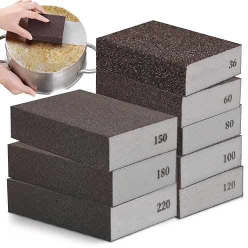 8 Stück Schleifschwamm, 36/60/80/100/120/150/180/220 Körnung Schleifschwämme Schleifblock Set Schleifklotz Wiederverwendbar Handschleifblöcke zum Schleifen Holz Polieren Metall