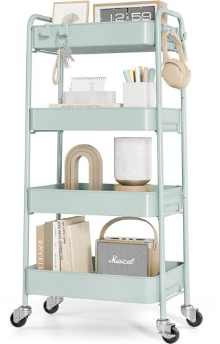 kingrack Chariot de Rangement en métal à 4 Niveaux avec roulettes, pour