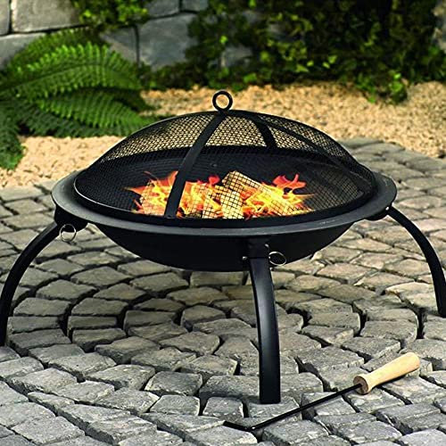 Pozzi del Fuoco 2 in 1 e griglia per Barbecue, braciere in Metallo per Esterni, Stufa a Legna/Carbone, con Schermo Anti-scintille, attizzatoio per Camino, griglia