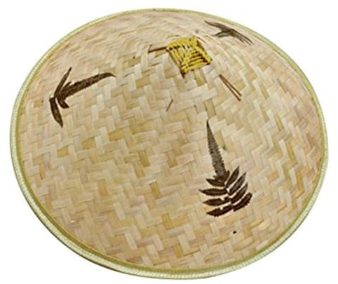 Bambuhatt, retro traditionell bambuhatt kinesisk stil solhatt asiatisk halmhatt bambu fiskehatt konisk rishatt, färgrik, 43cm