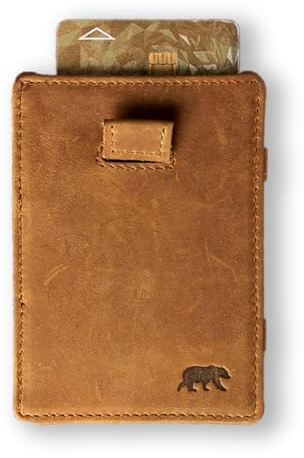 Alaskan MAKER - Portefeuille Compact en Cuir Pleine Fleur - Rangement Magique pour Cartes et Billets - Protection RFID Anti-Piratage - Jusqu'à 16 Cartes - Système Pull-Out. (Cognac)