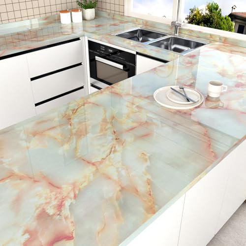 HotDecor Papier Peint Marbre Jaune Clair Revêtement Plan De Travail Adhésif Film Autocollant Papier Adhesif pour Meuble Cuisine Adesif Décoration Meuble Rouleau Vinyle Adhésif Marbre 40 x 200cm