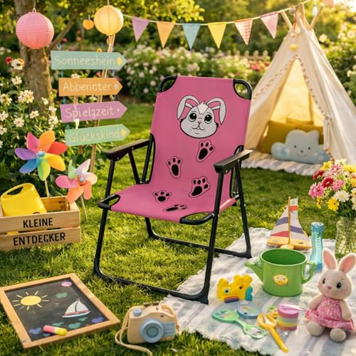 Kinder Outdoor Campingstuhl Klappstuhl Campingstuhl Outdoor Camping klappbar Hase max 100Kg Stahl pulverbeschichtet Pink