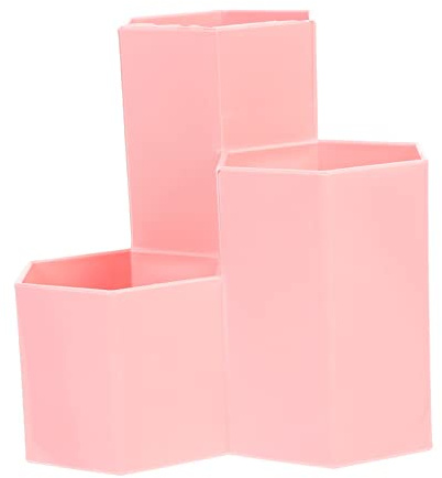 Housoutil Pot à Crayons Hexagonal En Plastique Rose, Taille Compacte 12 x 6,3 Cm, Résistant Aux Rayures, Organiseur Multifonction Pour Bureau Et Cosmétiques