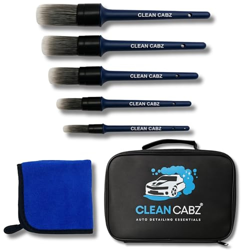Clean Cabz®: 7-Piece Car Detailing Brush Kit with Microfiber Cloth and Storage Bag – Professional Cleaning Brushes for Interior & Exterior Detailing, Perfect Car Valeting Kit