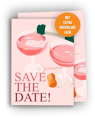 Edition Colibri Save-the-Date-Karten – A6 Karten für Hochzeit, Standesamt, Geburtstag, Gartenparty, Taufe, Kommunion, Jugendweihe, Babyparty, 10er Set, Champagner