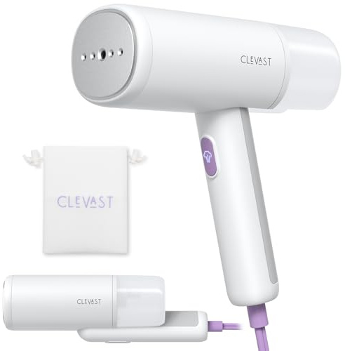 CLEVAST Plancha de Vapor – Vaporizador de viaje plegable con tanque de 1000 W y 150 ml, calentamiento rápido de 30 segundos, con cepillo y bolsa de almacenamiento para viajes