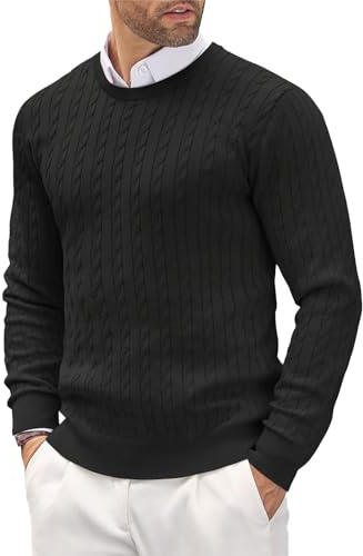 Generisch Maglione a maglia da uomo in cotone, Pullover Slim Fit Elegante Felpa Motivo a Treccia Cardigan Maniche Lunghe Girocollo Felpe Leggera Comoda Felpa Tempo Libero Versatile Giacca Felpa, Nero