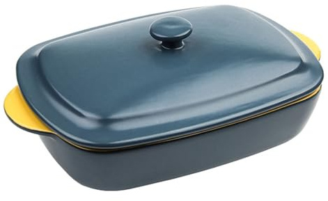 Pirofila in ceramica con coperchio, design a doppio manico per un riscaldamento uniforme, perfetta per lasagne, torte e casseruole