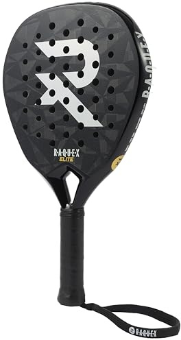Raquex Elite Padel Racket – Advanced Racquet - 18K Carbon Frame, Reactive ImpactCore Black Medium Foam, Diamond Shape, Twin-Tube System for Durability + Wrist Strap - Elite