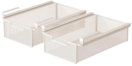 LOVIVER Lot de 2 Panier de Rangement Coulissant sous Étagère, Organiseurs Polyvalents pour Tiroirs de Bureau, Support Métallique Suspendu pour Placard de Cuisine, 25x38x12cm