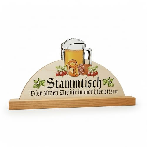 Stammtisch Schild Holz 30 cm – Bierkrug Tischaufsteller & Wanddeko – Rustikale Deko für Gasthaus, Partykeller & Zuhause – Geschenk Männer & Bierliebhaber (Standard)