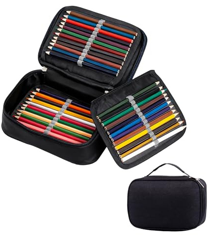 72 slot Astuccio grande nero con 72 slot per matite, matite colorate, carbone e pastelli, astuccio versatile per adolescenti e studenti, astuccio portatile