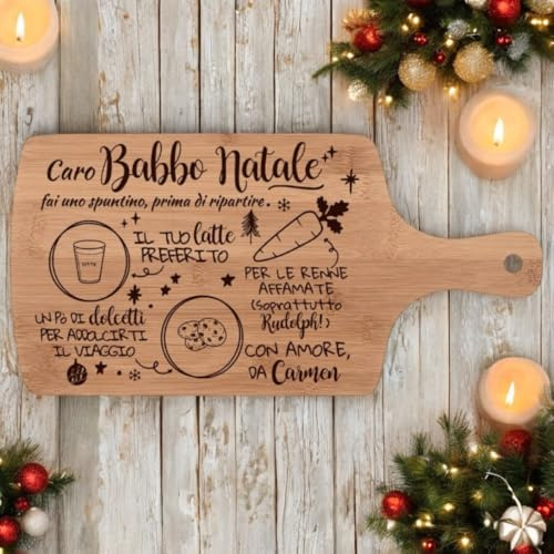 Tagliere Babbo Natale Personalizzato – Vassoio Natale per Biscotti, Latte e Carote per Renne, Decorazione Natalizia Incisa, Idea Regalo Magica per bambini la Vigilia di Natale