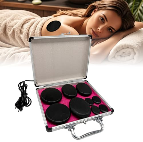 GOMETY Hot Stone - Set di 9 pietre massaggianti in basalto, pietre laviche, portatili, adatte per trattamenti SPA, massaggiatori e relax, massaggiatori termici