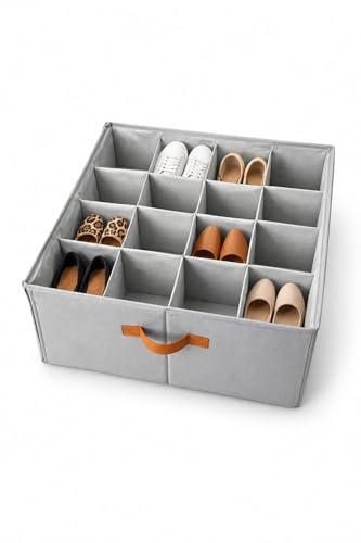Genérico Organizador de Zapatos Ajustable 16 Compartimentos – Caja Organizadora con Separadores Flexibles, Multiuso para Zapatos Grandes, Ropa y Accesorios – Plegable con Tapa Transparente