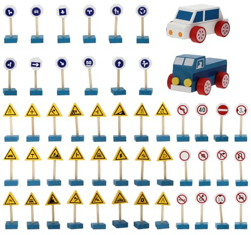 CIYODO Ensemble de Panneaux de Signalisation en Bois de Pin 12 Pièces pour Garçon et Filles, Jouets Cognitifs Éducatifs de Petite Enfance, Jeu D’Apprentissage Sécurité Routière