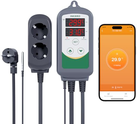 Inkbird ITC-308 WiFi Termoregolatore Digitale,Regolatore di Temperatura | Termostato WiFi con Sonda,Controllo APP,Riscaldatore e Raffreddatore per Acuarios,Rettile Terrarium,Produzione del vino