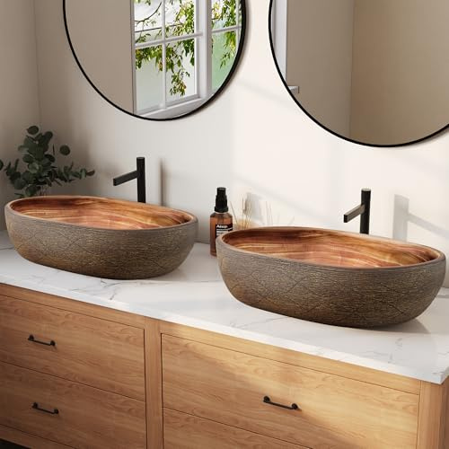 Homary Waschbecken Oval aus Keramik, Modernes Aufsatzwaschbecken, 48x34cm Waschschale ohne Überlauf Edles Design-Waschbecken für Badezimmer und Gäste-WC, Kratzfestes, 2 Pack
