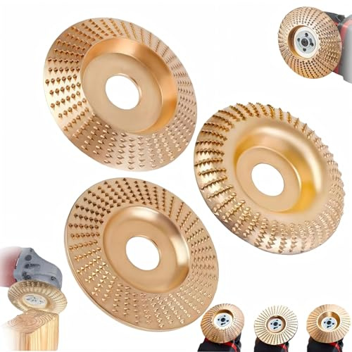 Winkelschleifer-Polierpad, 3-teiliges Hochleistungs-Holzschnitzscheiben-Set, 100 mm x 16 mm Winkelschleifer-Schleifscheibe, Wolframkarbid-Schleifscheiben, für Heimwerkerprojekte (Gold)