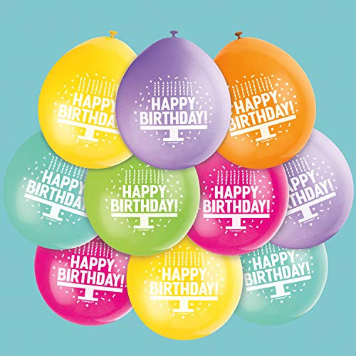 Unique Party 56032 - Ballons de Baudruche - 23 cm - Happy Birthday - Assortiment de 10, Green