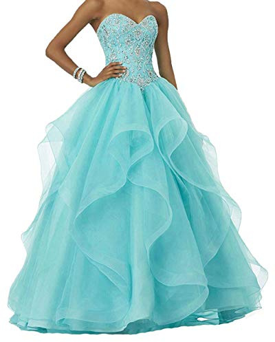 Vantexi Abito da donna lungo con perline scintillanti da ballo, abiti da sposa in organza con volant, abiti da ballo di fine anno scolastico, abiti da cerimonia, turchese, 42