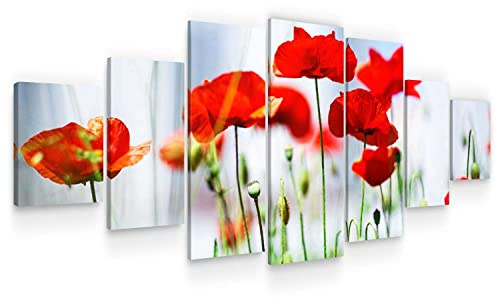 Startonight Leinwandbild xxl Rote Leidenschaftliche Mohnblumen - Leinwandbilder Moderne Kunst - Blumen Wanddeko Kunstdrucke, Wandbilder 7 teile 100 x 240 cm, Tag Nacht Groß Bild